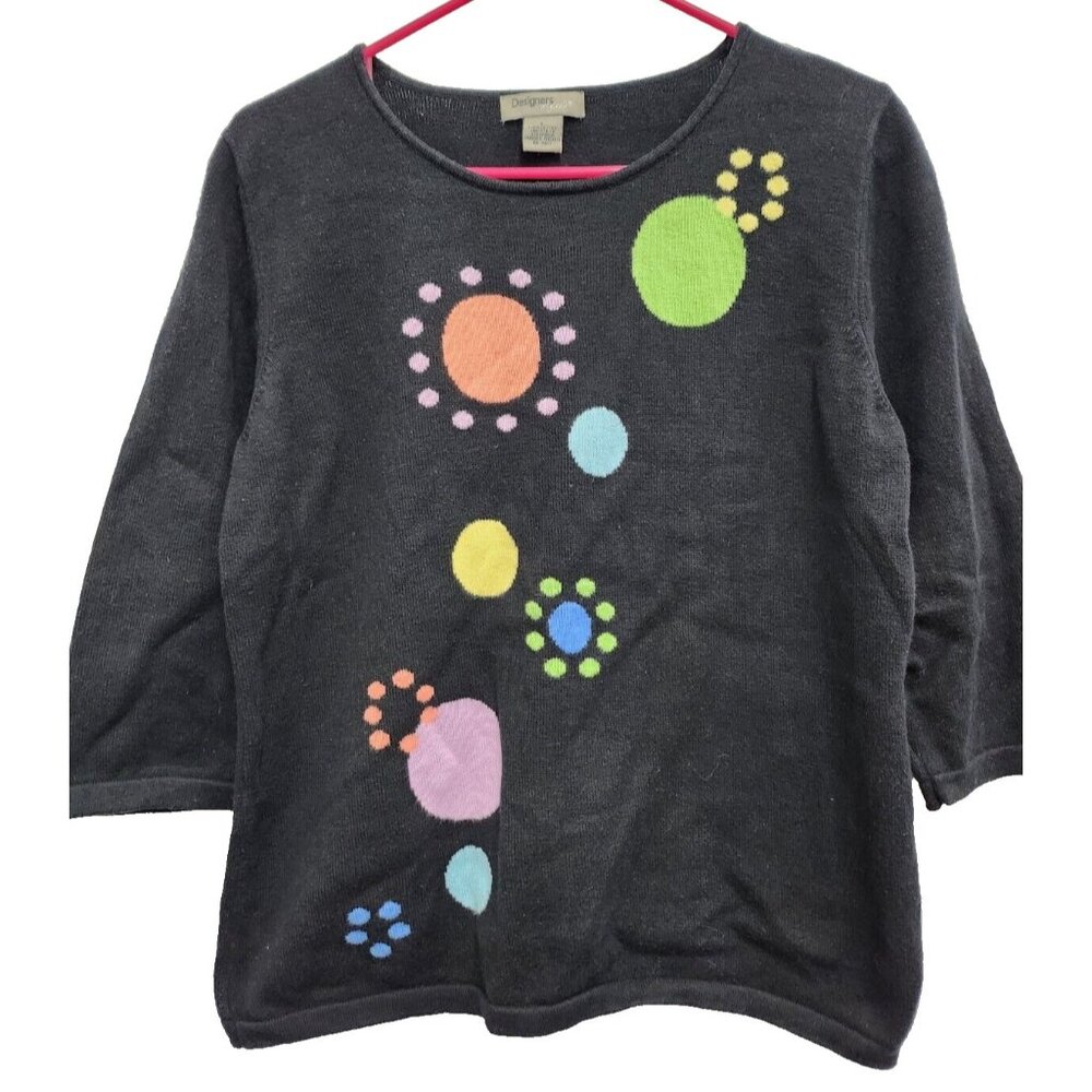 VTG 90s Designers Orignals Womens Wearable Art Sweater Large Black 3/4 Sleeve